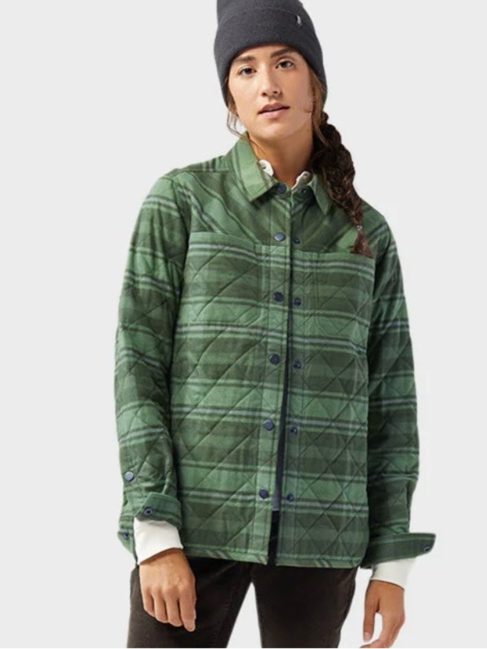 Stio Women's Buckhorn Insulated Snap Green Plaid Shirt Shacket Jacket Gorpcore M